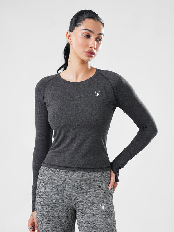 Leera Performance Fitted Tee in Grey Textured